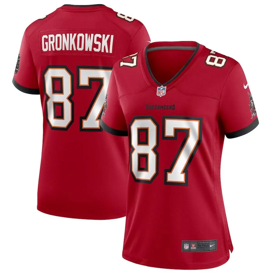 Rob Gronkowski 87 Buccaneers Jersey Red Men Official White Black Game