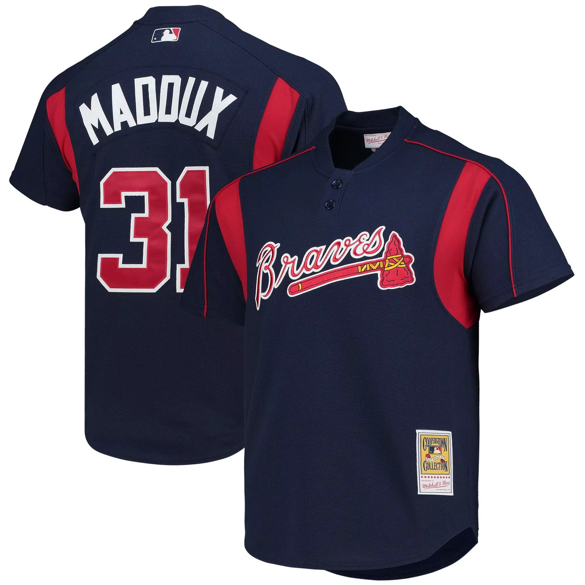 Greg Maddux 31 Atlanta Braves Jersey Navy Cooperstown Collection Men Red