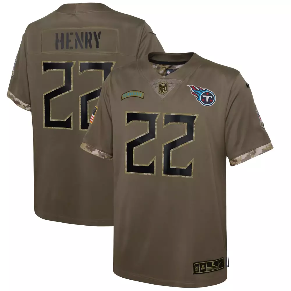 Derrick Henry 22 Tennessee Titans Jersey Olive Salute To Service American Flag Men