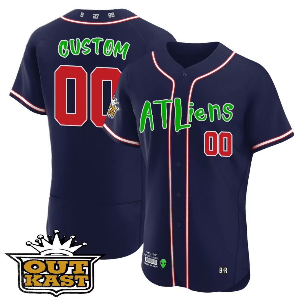 Custom Atliens Jersey Navy Outkast Red White Cool Base All Game Stitched