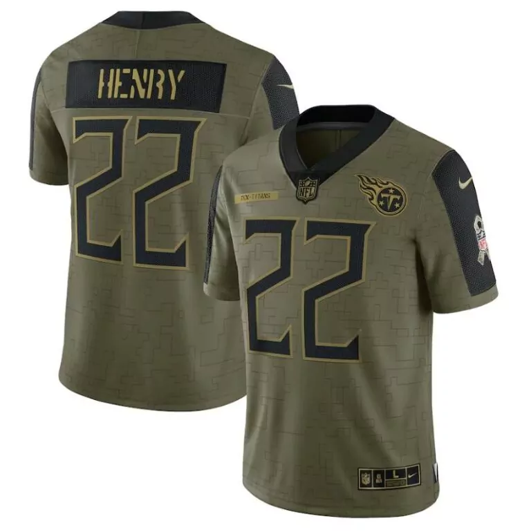 Derrick Henry 22 Tennessee Titans Jersey Olive Green Salute To Service 2022 Men NFL