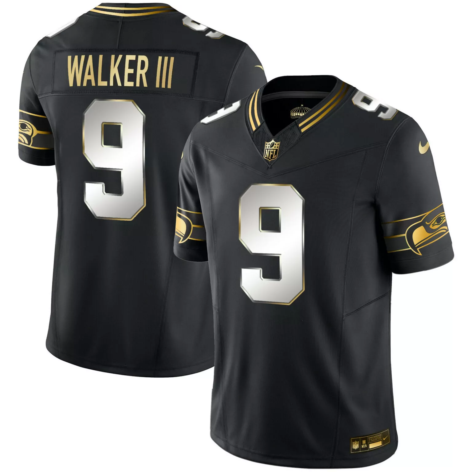 Walker Iii 9 Seattle Seahawks Jersey Black Nflpa Men Replica Alternate Gold Silver