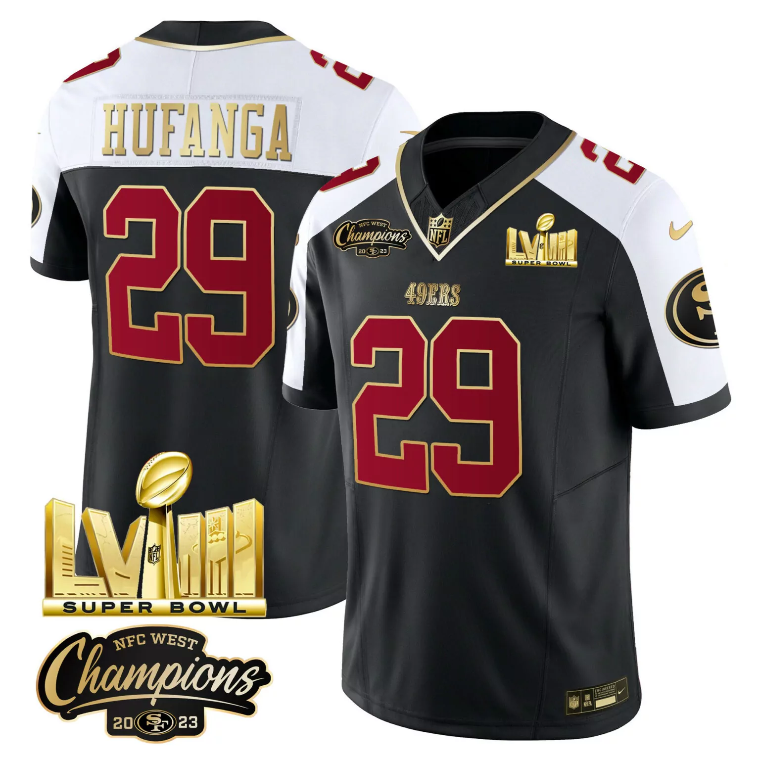 Talanoa Hufanga 29 49ERS Jersey Black Super Bowl Lvii NFC West Champions 2023 Men