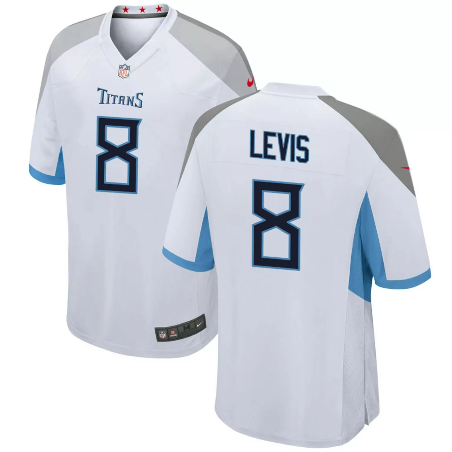 Will Levis 8 Titans Jersey White Men Split Design Light Blue Grey Game All Stitched