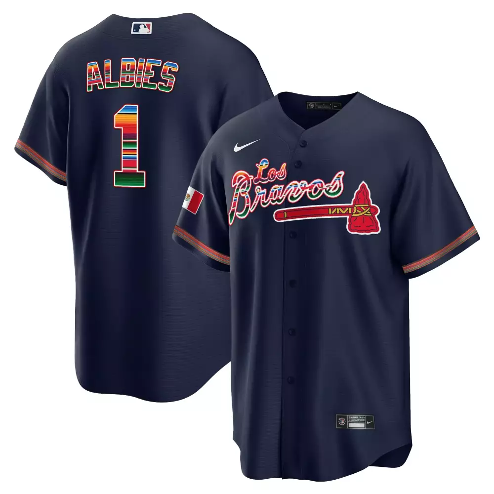 Albies 1 Atlanta Braves Jersey Navy Los Bravos Mexican Flag Men Custom Design Maroon