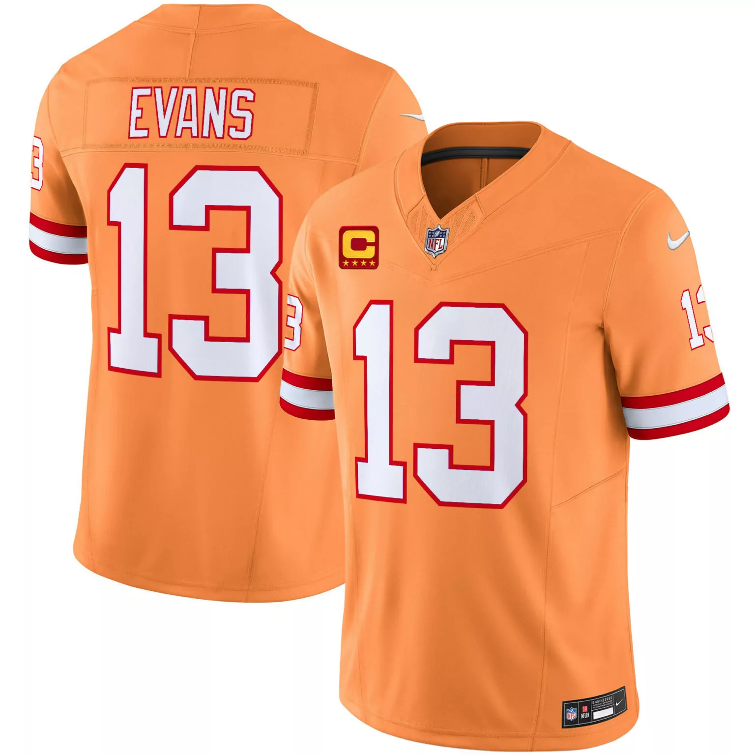 Mike Evans 13 Buccaneers Jersey Orange Stars Men Player Alternate White Red Throwback