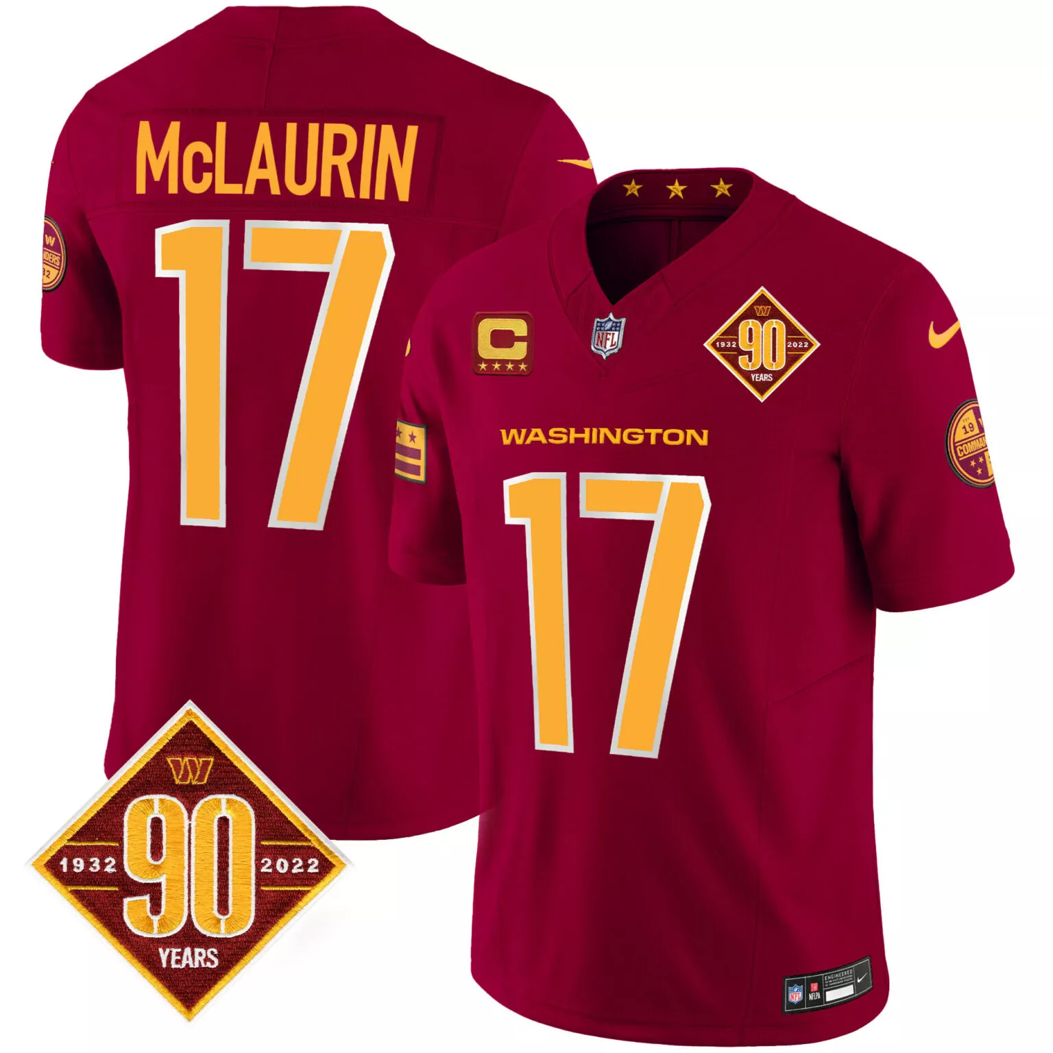 Terry Mclaurin 17 Commanders Jersey Maroon 90th Anniversary 90 Years 1932-2022 2022