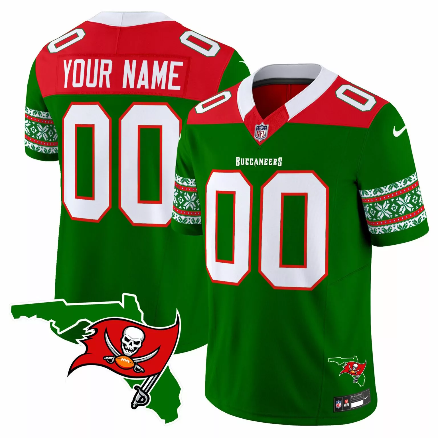 Custom Buccaneers Jersey Green Ugly Sweater Men Design Red White Vapor All Stitched