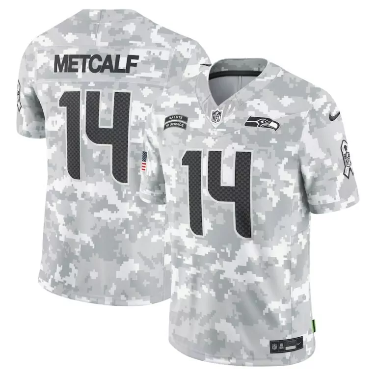 Dk Metcalf 14 Seattle Seahawks Jersey White Salute To Service American Flag Men Digital Camouflage