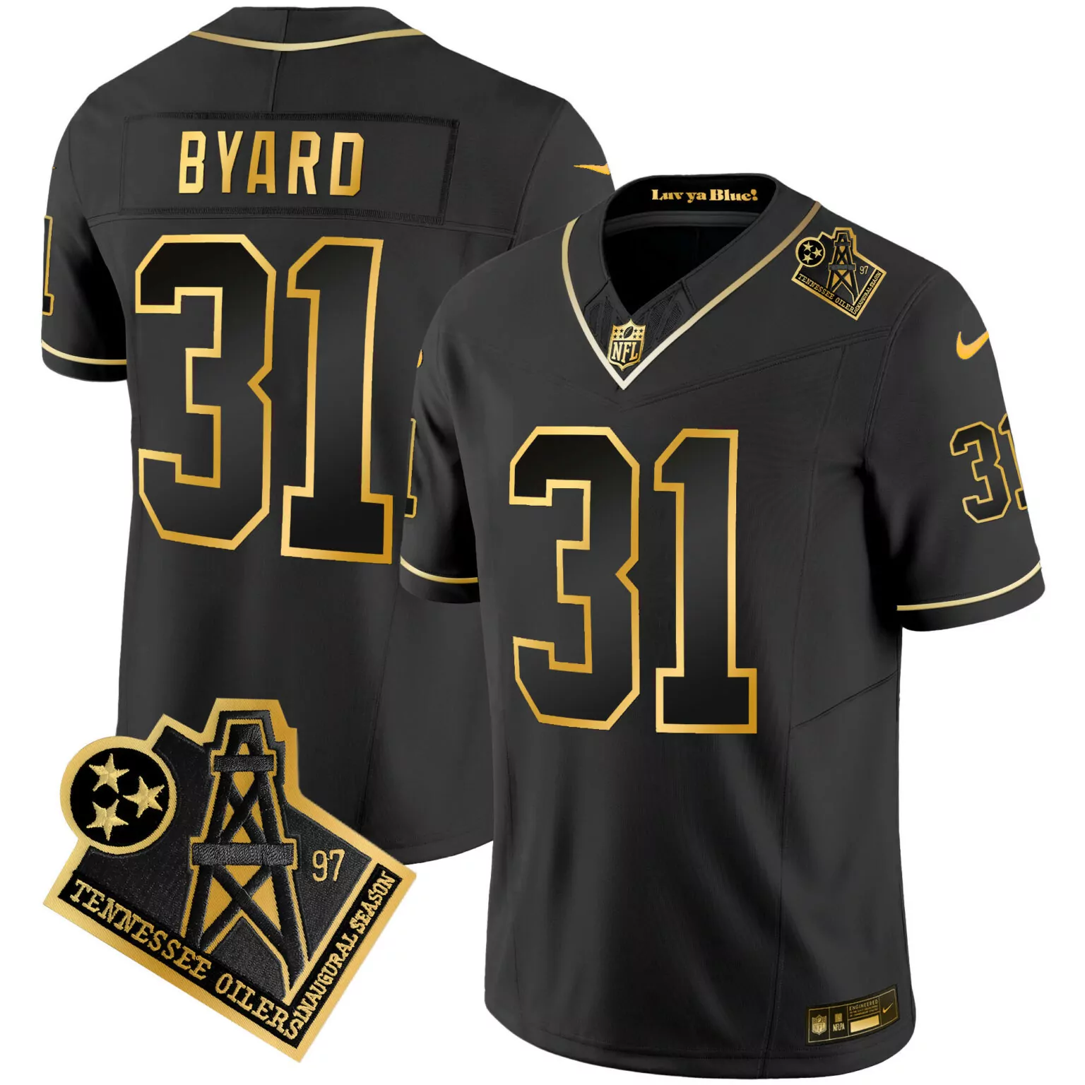 Kevin Byard 31 Tennessee Titans Jersey Black Throwback Oilers Inaugural Season Luv Ya Blue! 2023