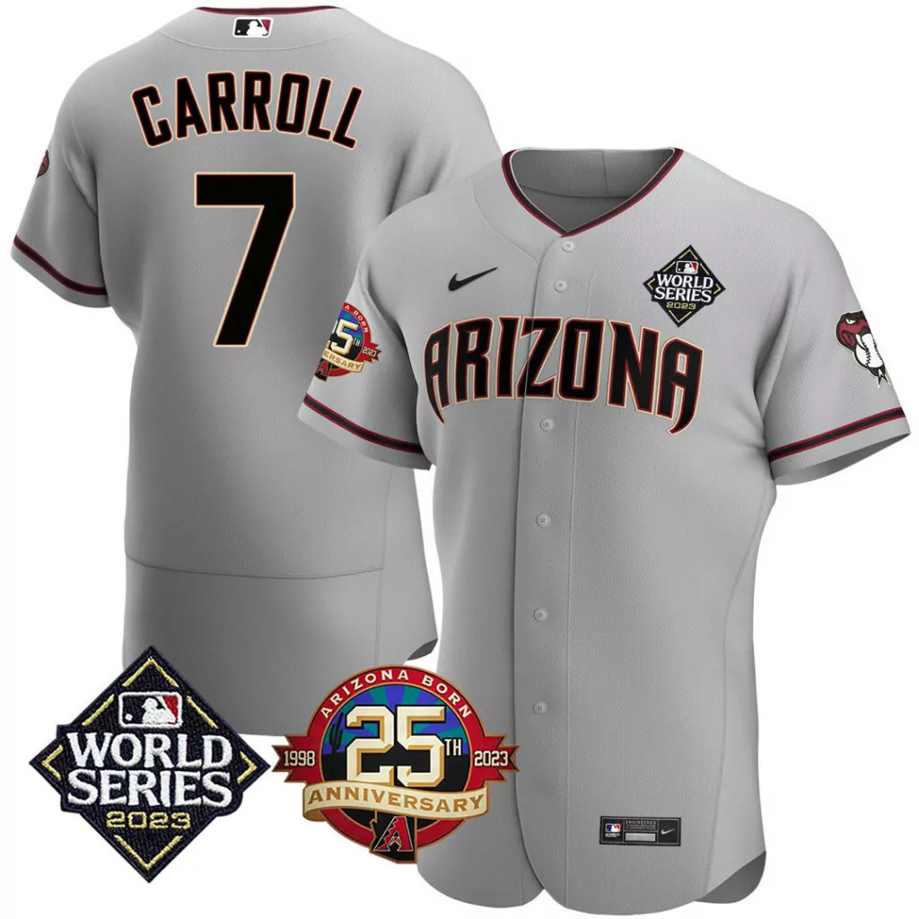 Corbin Carroll 7 Jersey Gray World Series Arizona Diamondbacks 2023 25th Anniversary 1998-2023