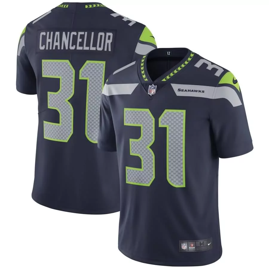 Kam Chancellor 31 Jersey Navy Blue Seattle Seahawks Men Gray Neon Green Vapor Limited