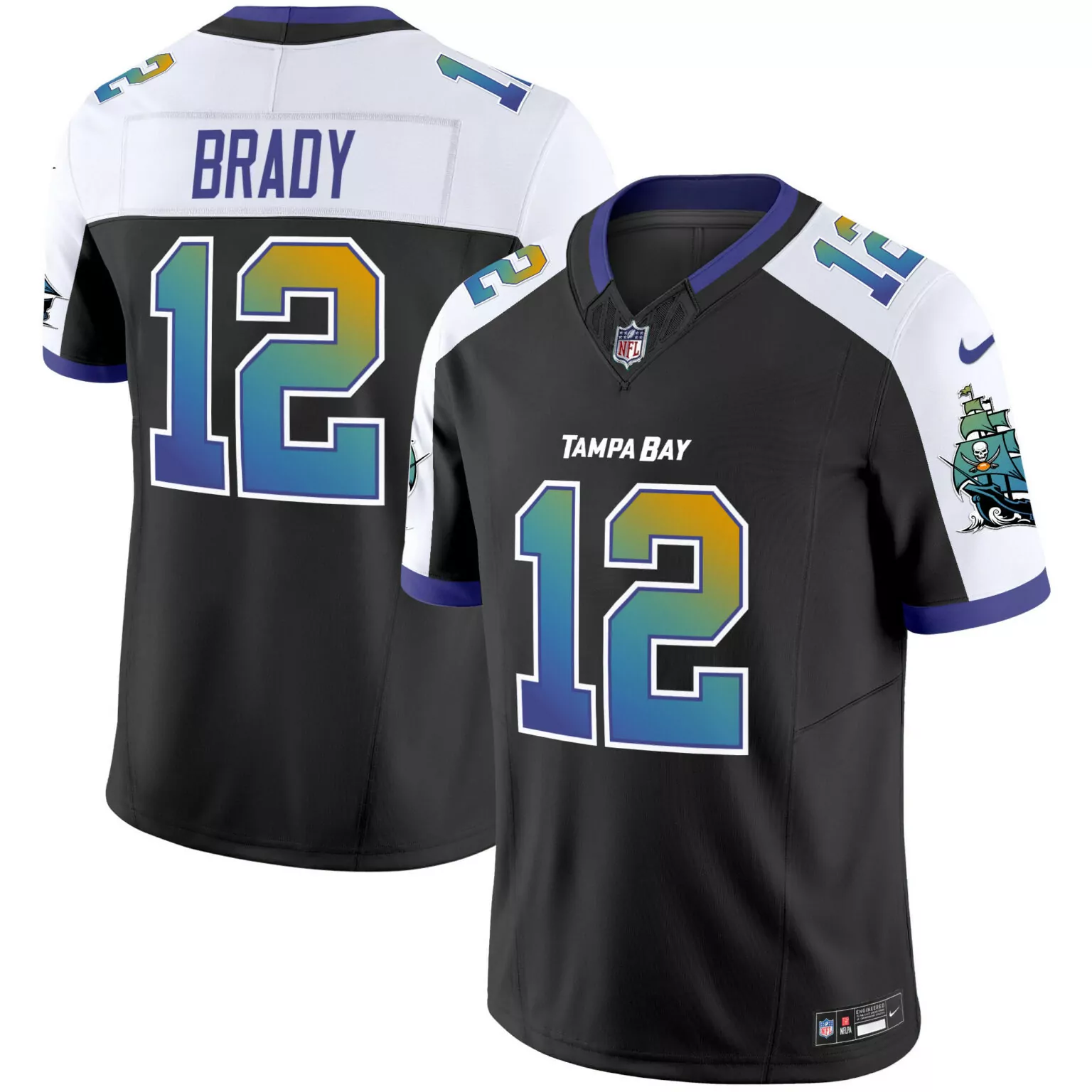 Tom Brady 12 Tampa Bay Jersey Black Pirates Nflpa Men Alternate Custom Design White