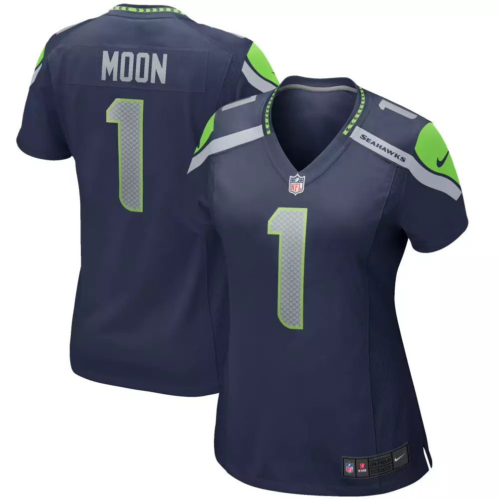 Warren Moon 1 Seahawks Jersey Navy Blue 2023 Women Replica Neon Green Gray Game Retired