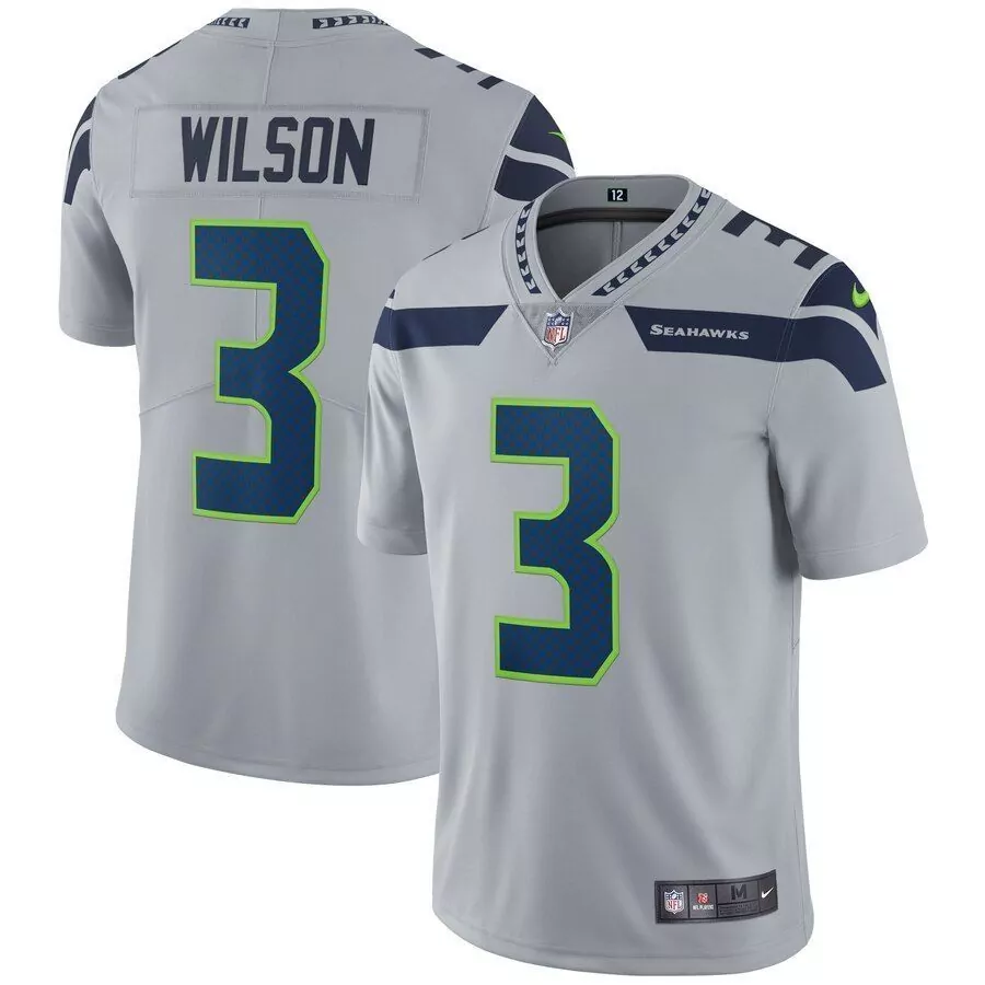 Russell Wilson 3 Seahawks Jersey Gray Men Navy Blue Neon Green Vapor Limited