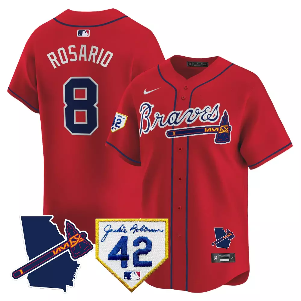 Eddie Rosario 8 Atlanta Braves Jersey Red Jackie Robinson Day 42 Georgia Outline Tomahawk