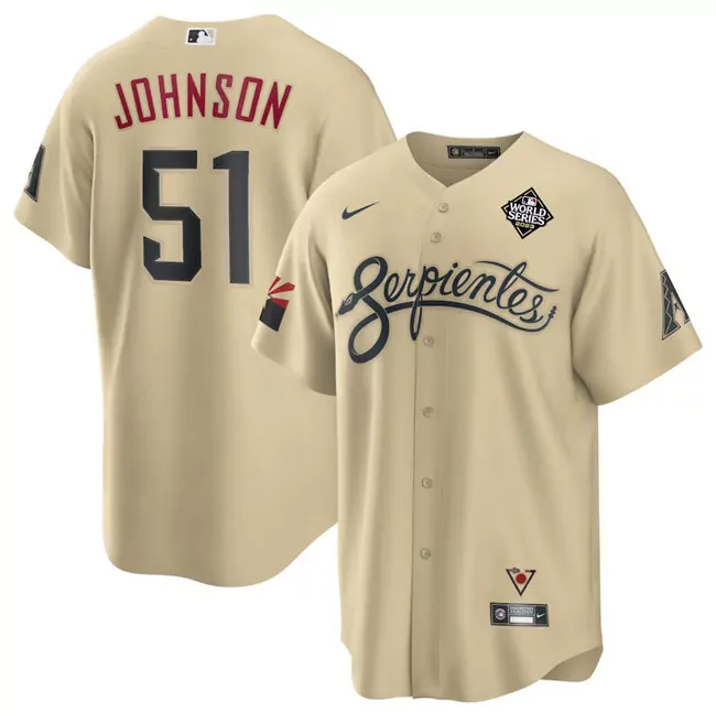 Randy Johnson 51 Jersey Khaki Serpientes Arizona Diamondbacks World Series 2023 Men