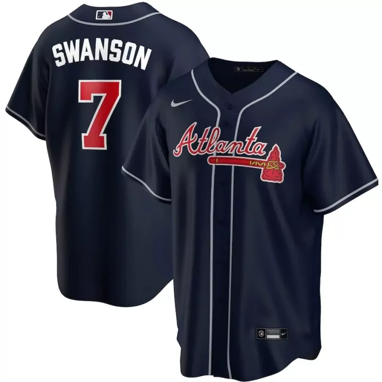 Dansby Swanson 7 Atlanta Braves Jersey Navy Men Red White Alternate