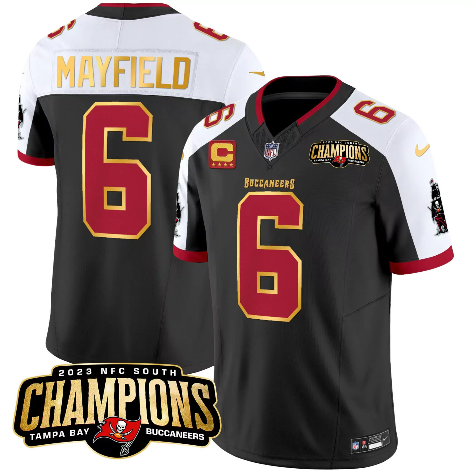 Baker Mayfield 6 Buccaneers Jersey Black Men Player White Red Alternate All Stitched