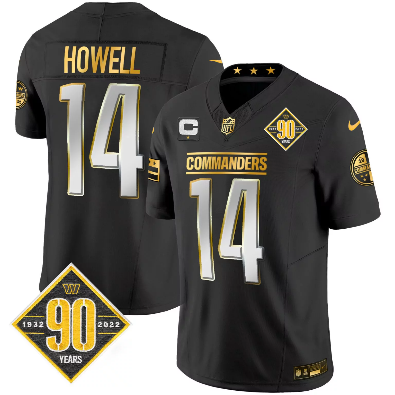 Sam Howell 14 Commanders Jersey Black 90th Anniversary 90 Years 1932-2022 Men Player