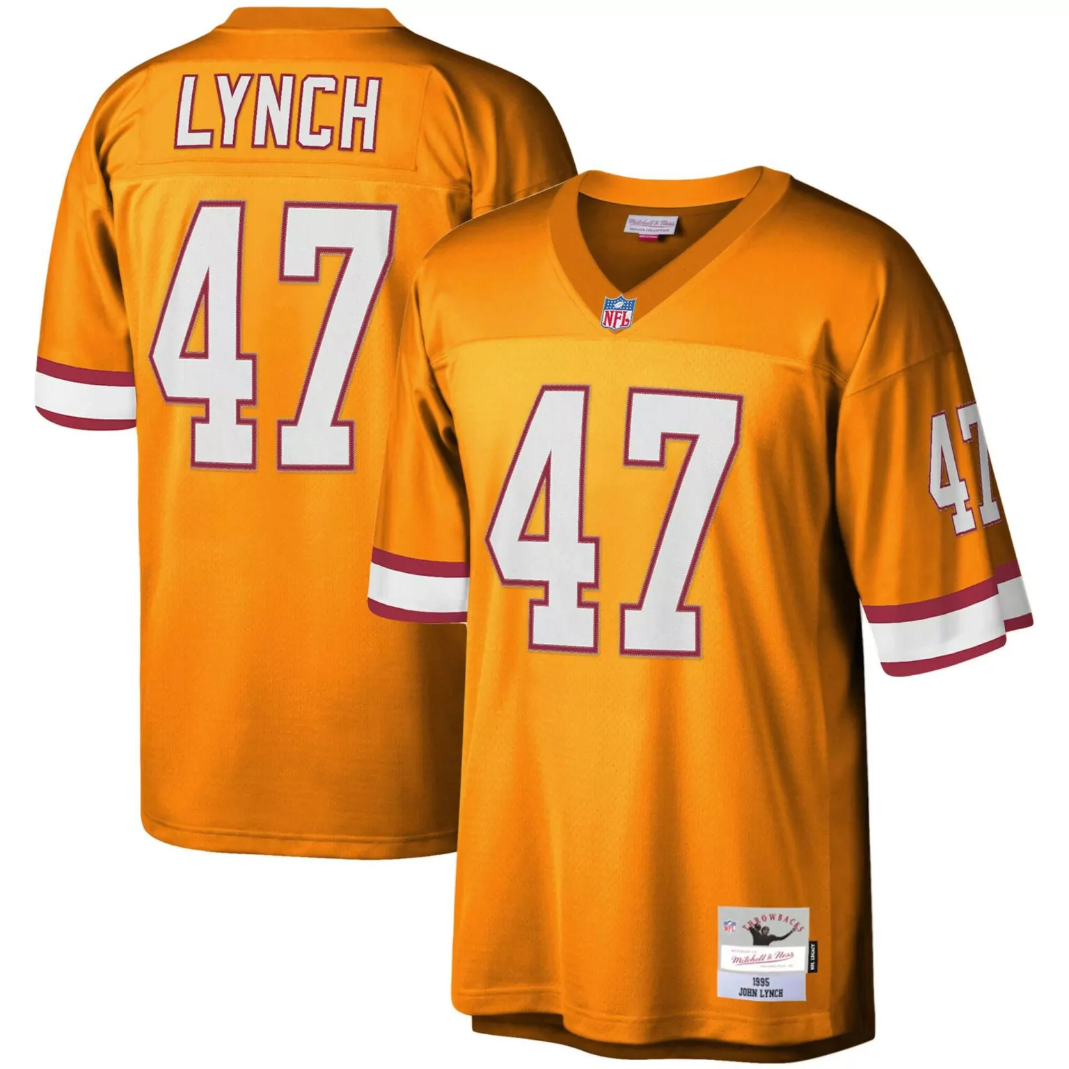 John Lynch 47 Buccaneers Jersey Orange Mitchell & Ness NFL Legacy Men Throwback White