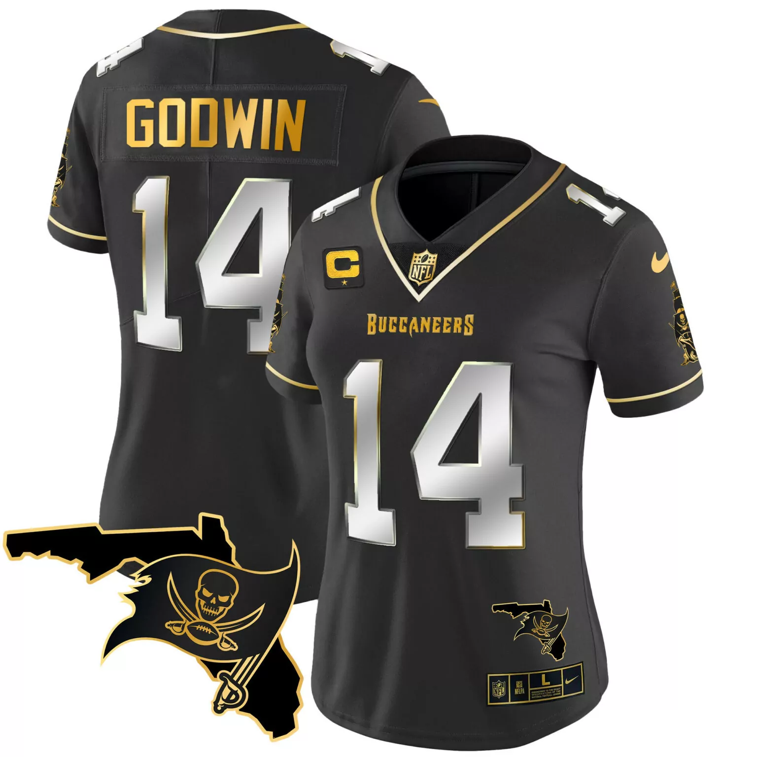 Chris Godwin 14 Buccaneers Jersey Black Nflpa Florida Map Men Game Gold White Vapor