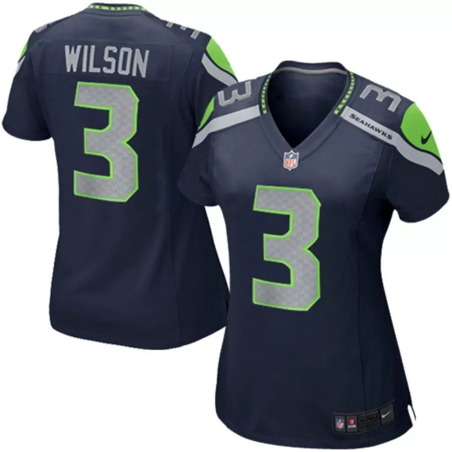Russell Wilson 3 Seattle Seahawks Jersey Navy Blue Men Lime Green Gray Game