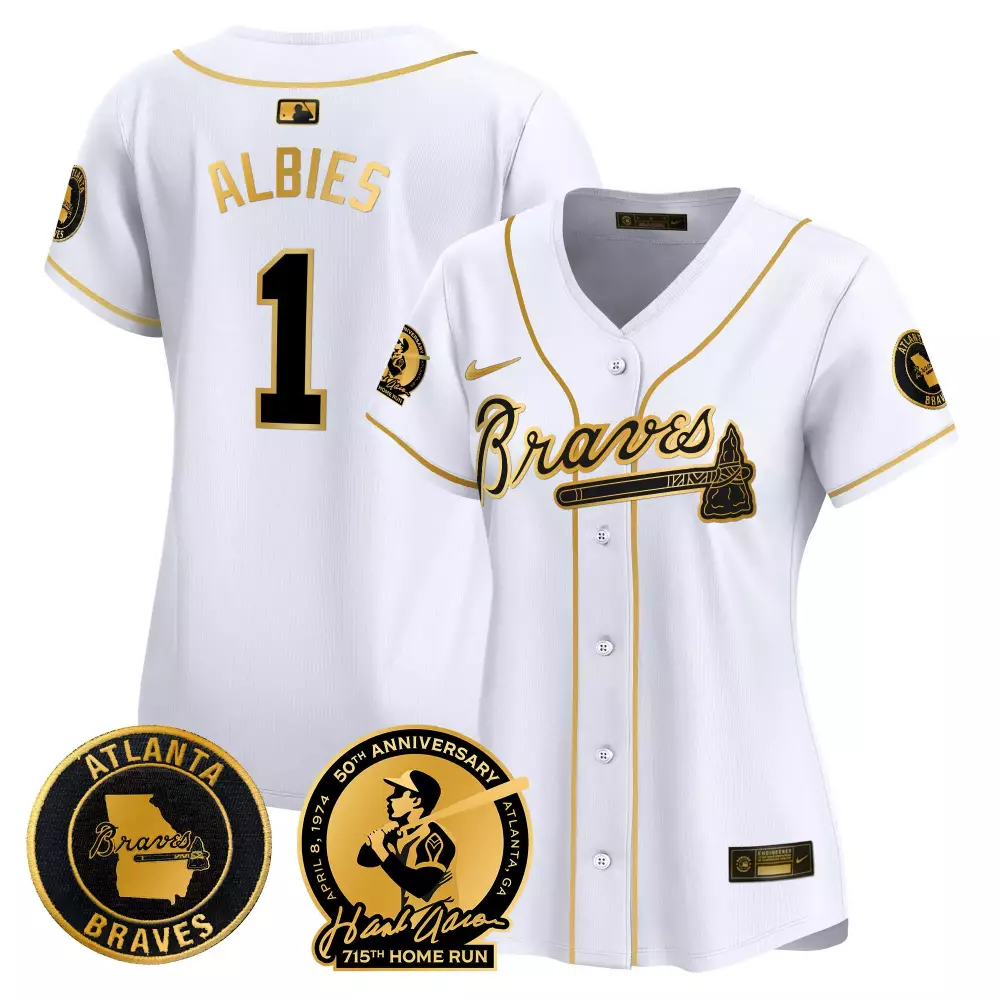 Albies 1 Atlanta Braves Jersey White Hank Aaron 715th Home Run 50th Anniversary Men