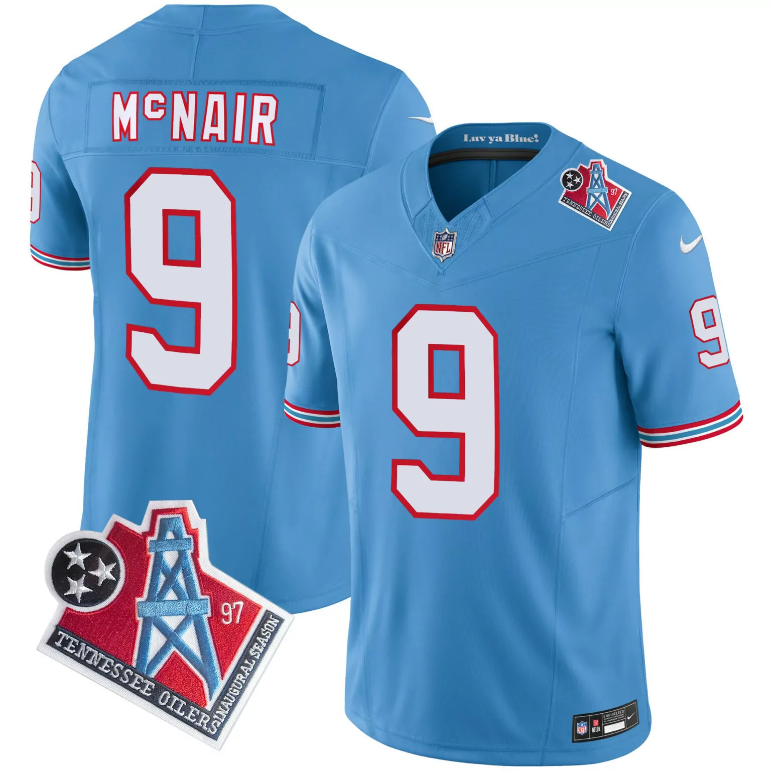 Steve Mcnair 9 Tennessee Titans Jersey Light Blue Luv Ya State Flag Men Alternate
