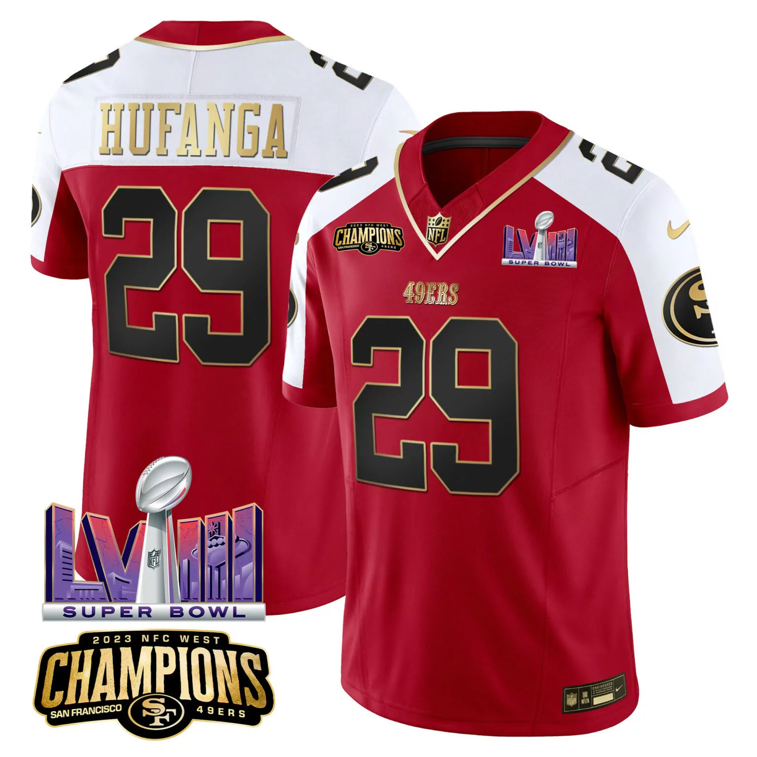 Talanoa Hufanga 29 Jersey Red Super Bowl Lvii Champions San Francisco 49ers 2023 NFC West