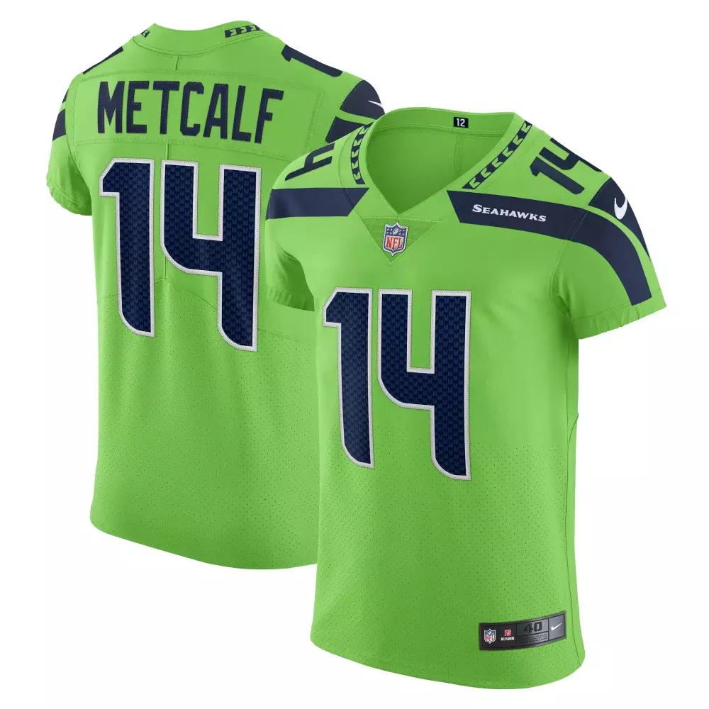 Dk Metcalf 14 Seattle Seahawks Jersey Lime Green Men Fitted Alternate Navy Blue Vapor