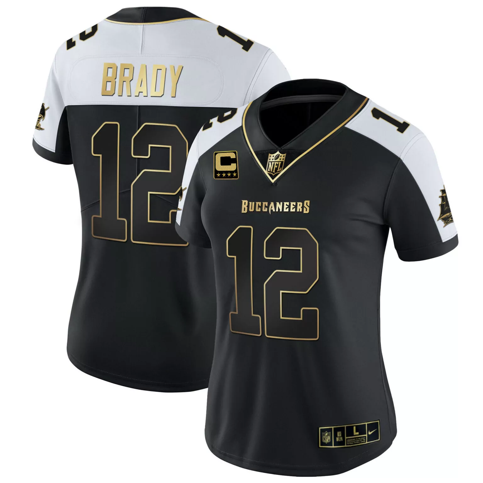 Tom Brady 12 Buccaneers Jersey Black Men Alternate White Gold Vapor All Stitched