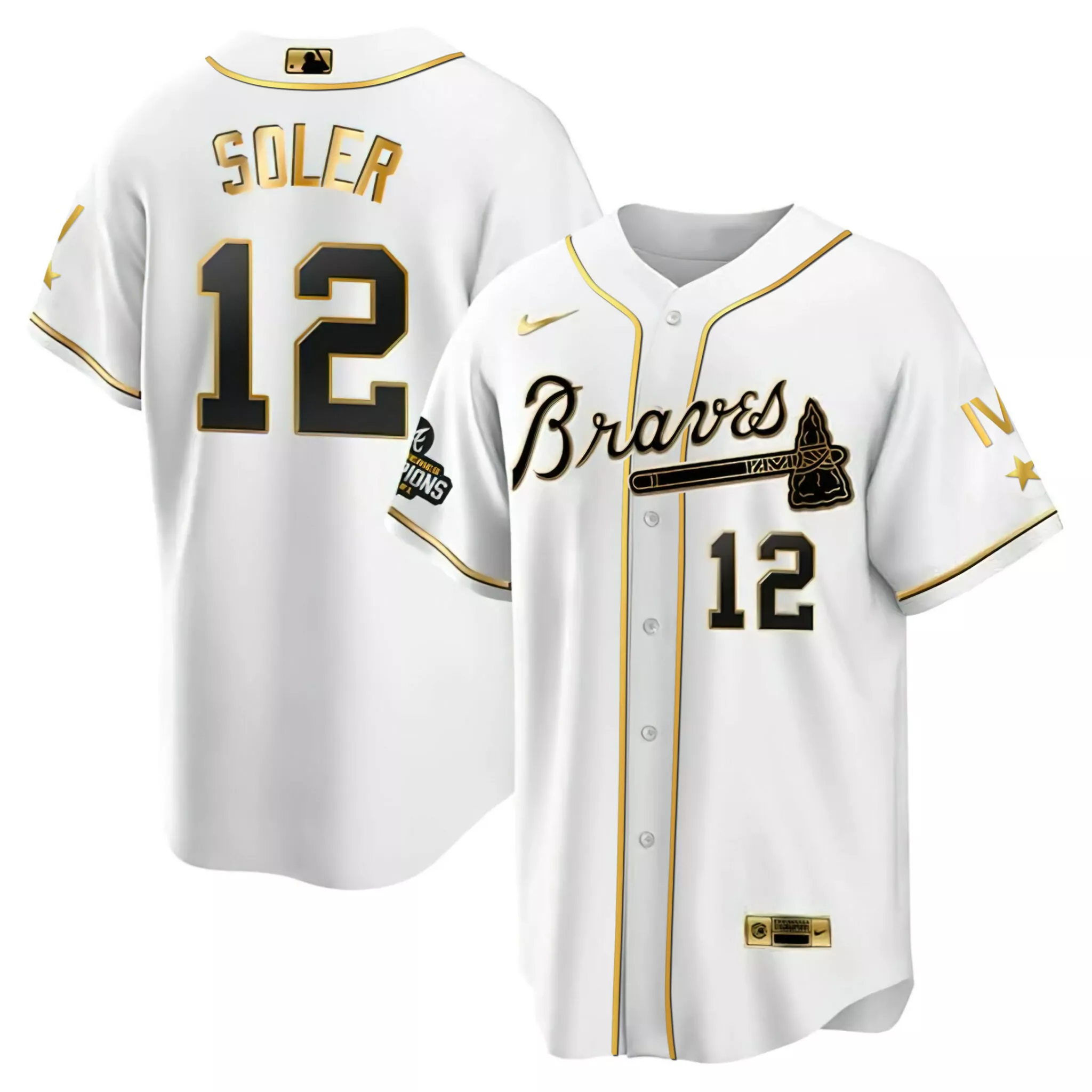 Jorge Soler 12 Braves Jersey White World Series Champions Men Black Gold Collection