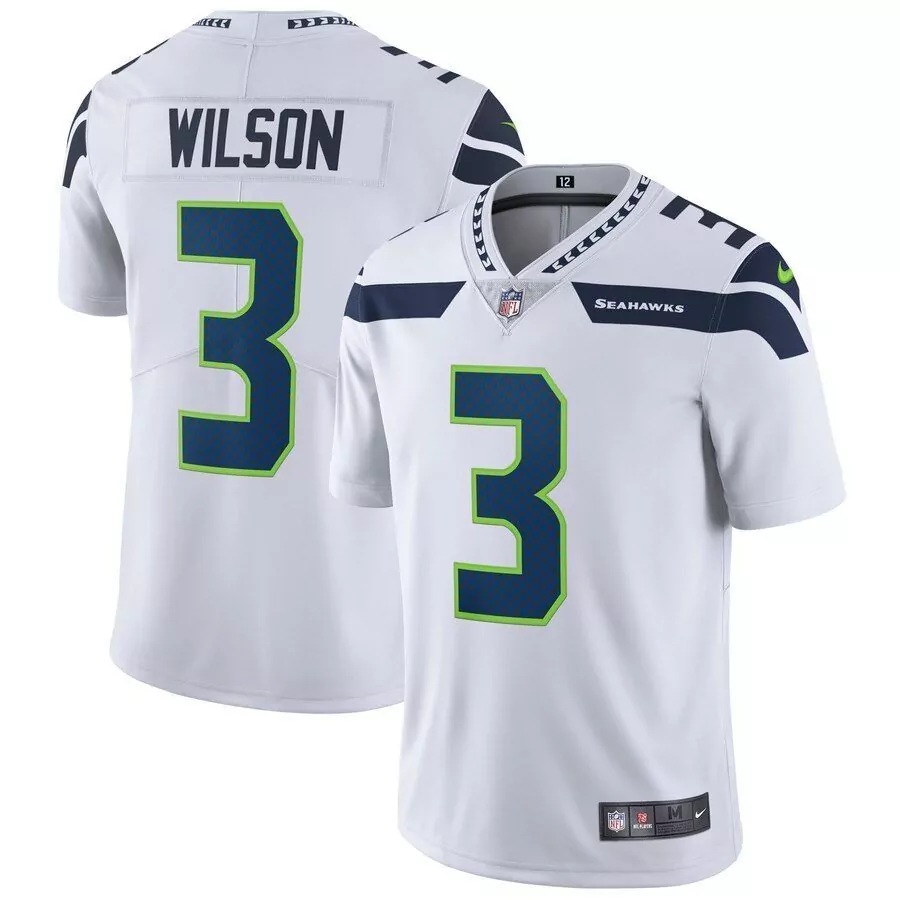 Russell Wilson 3 Seahawks Jersey White Men Game Navy Blue Green Vapor Limited