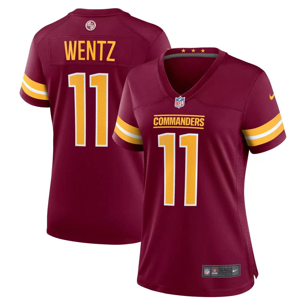 Carson Wentz 11 Commanders Jersey Maroon Women Yellow White Alternate Game