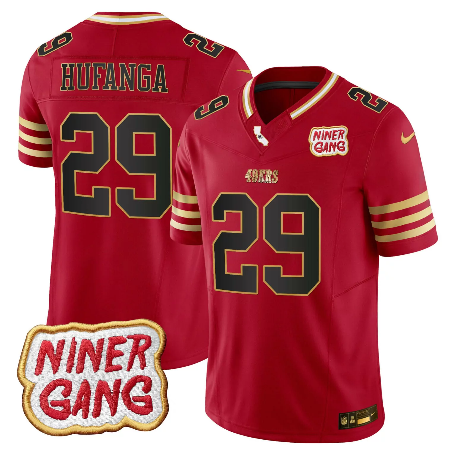 Hufnaga 29 49ERS Jersey Red Niner Gang Men NFL Gold Black White All Stitched