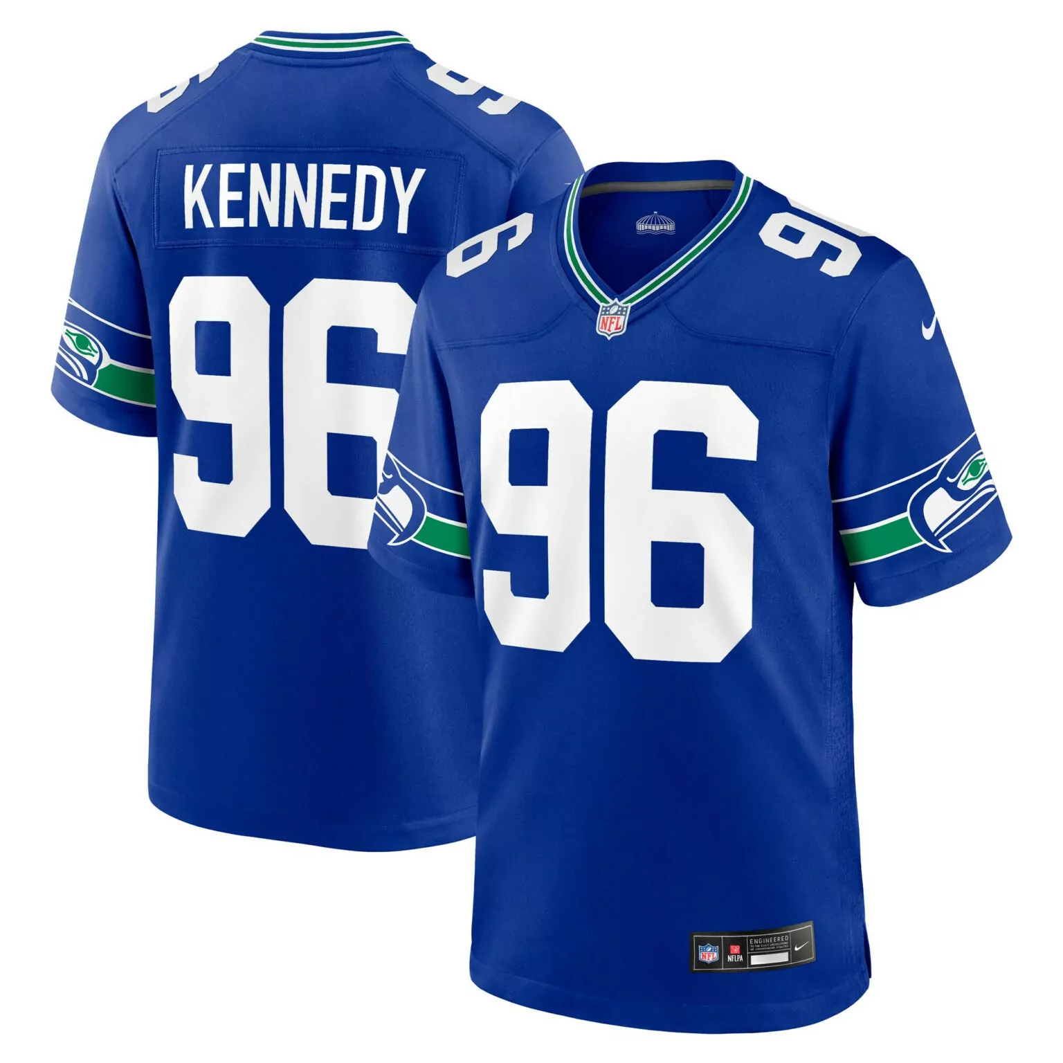 Cortez Kennedy 96 Jersey Blue Seattle Seahawks Men Replica Green White Throwback