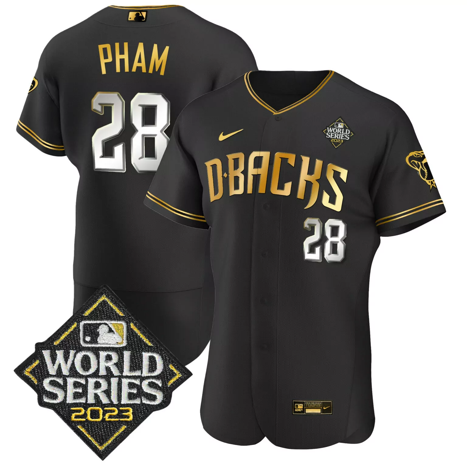 Tommy Pham 28 Jersey Black World Series 2023 Arizona Diamondbacks Men Player Gold