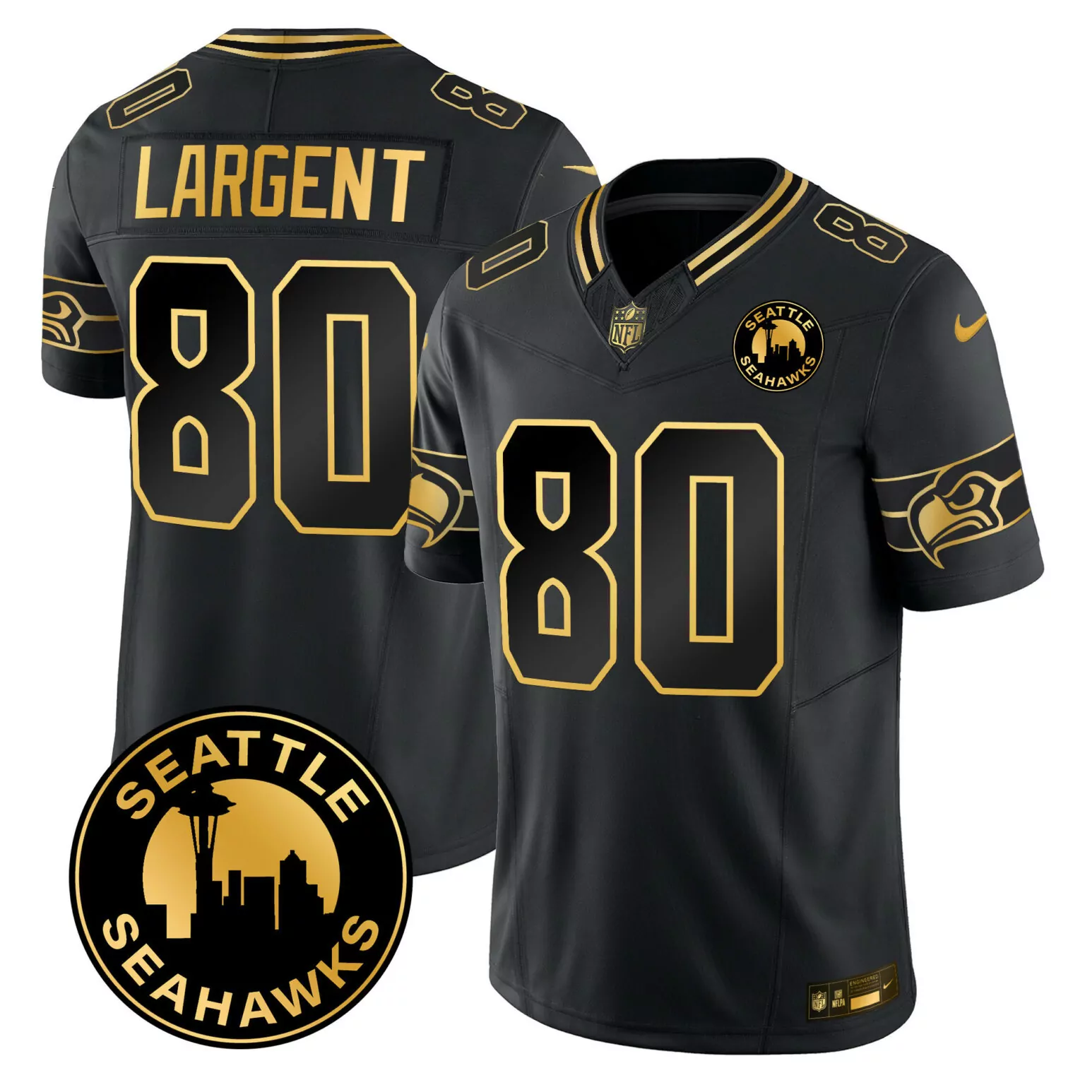 Steve Largent 80 Seattle Seahawks Jersey Black Men Gold All Stitched