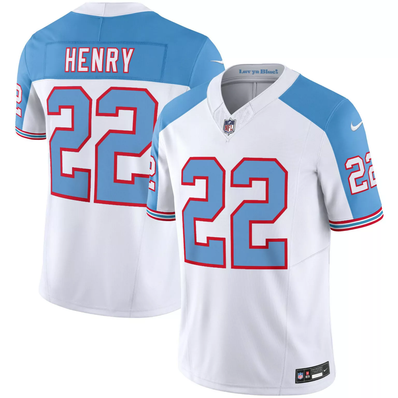 Derrick Henry 22 Tennessee Titans Jersey White Men Replica Alternate Light Blue Red