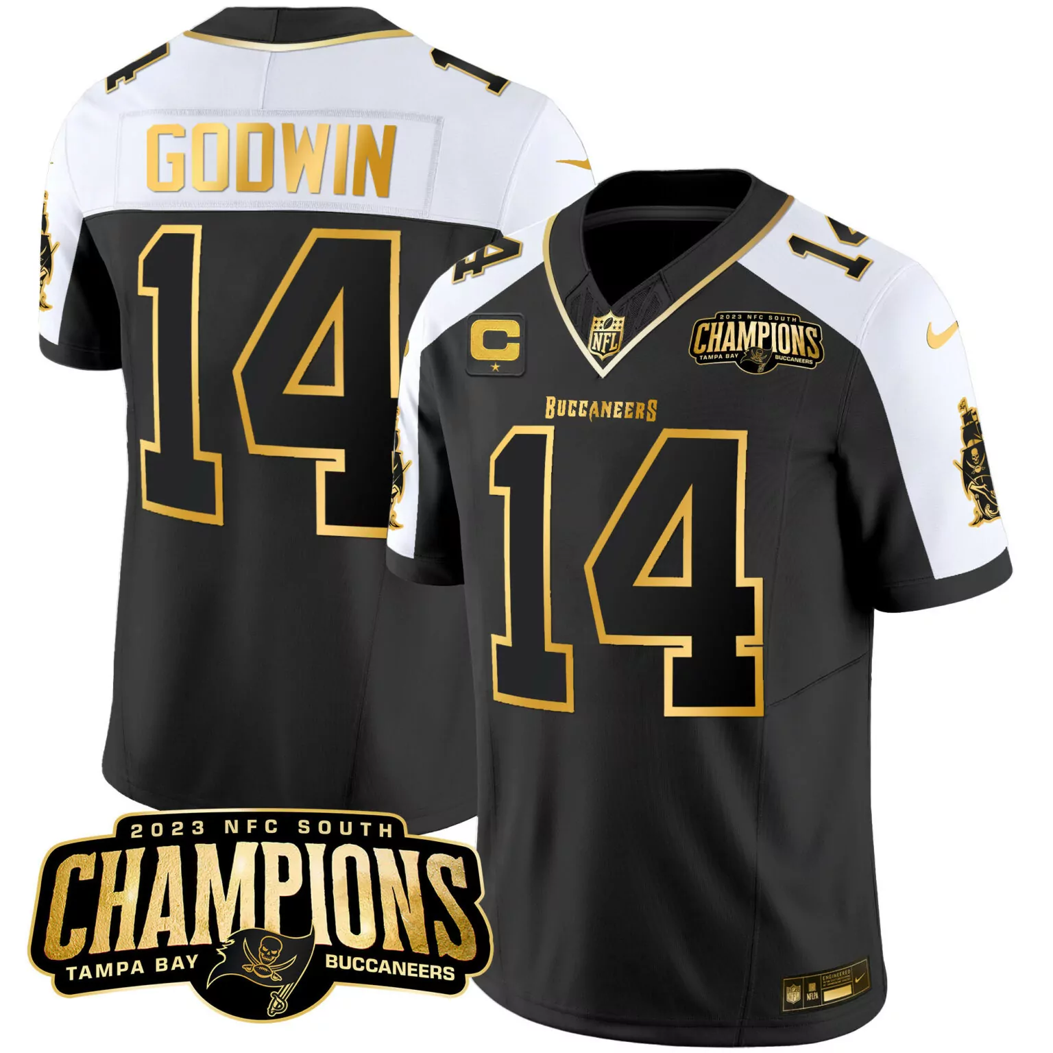Chris Godwin 14 Buccaneers Jersey Black 2023 NFC South Champions Men Standard White