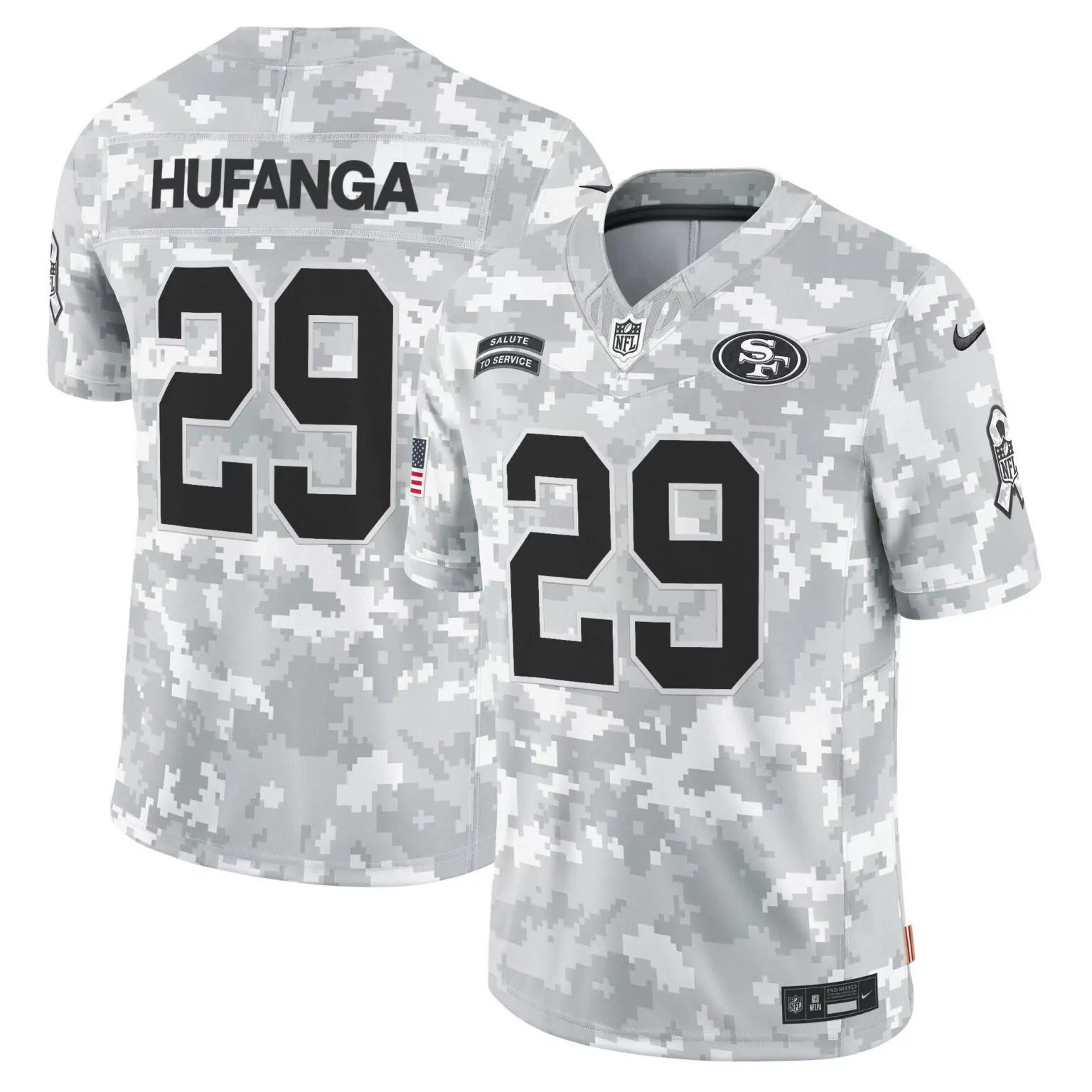 Talanoa Hufanga 29 49ers Jersey White Salute To Service American Flag Men Digital Camouflage