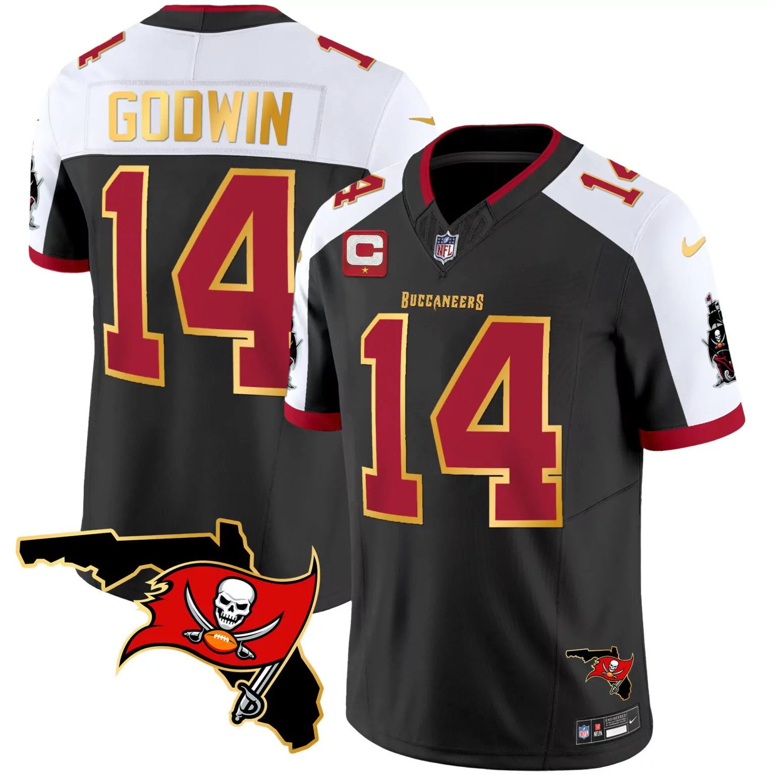 Chris Godwin 14 Buccaneers Jersey Black Nflpa Men Standard Alternate Red White Gold