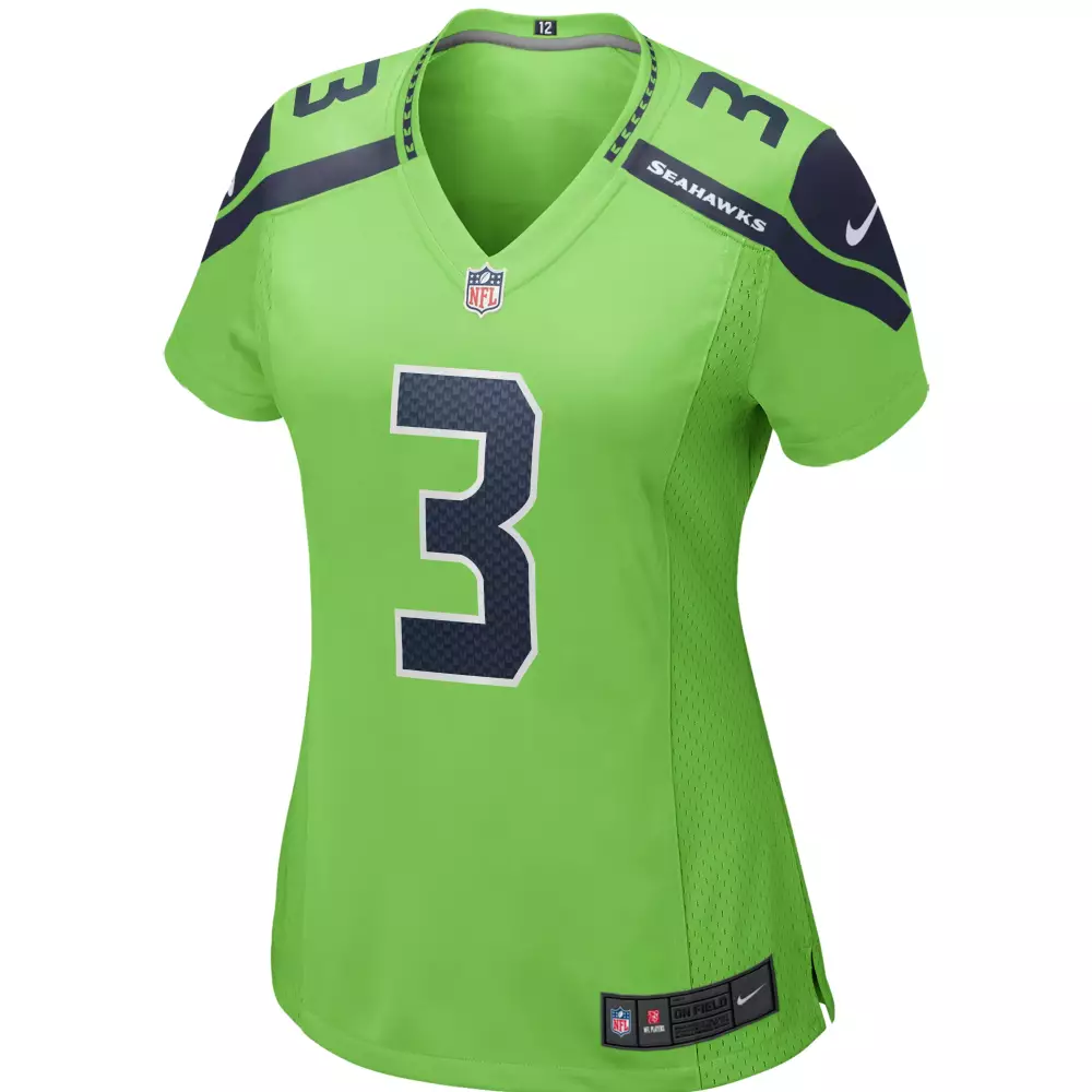 Russell Wilson 3 Seattle Seahawks Jersey Lime Green Women Replica Alternate Navy Blue