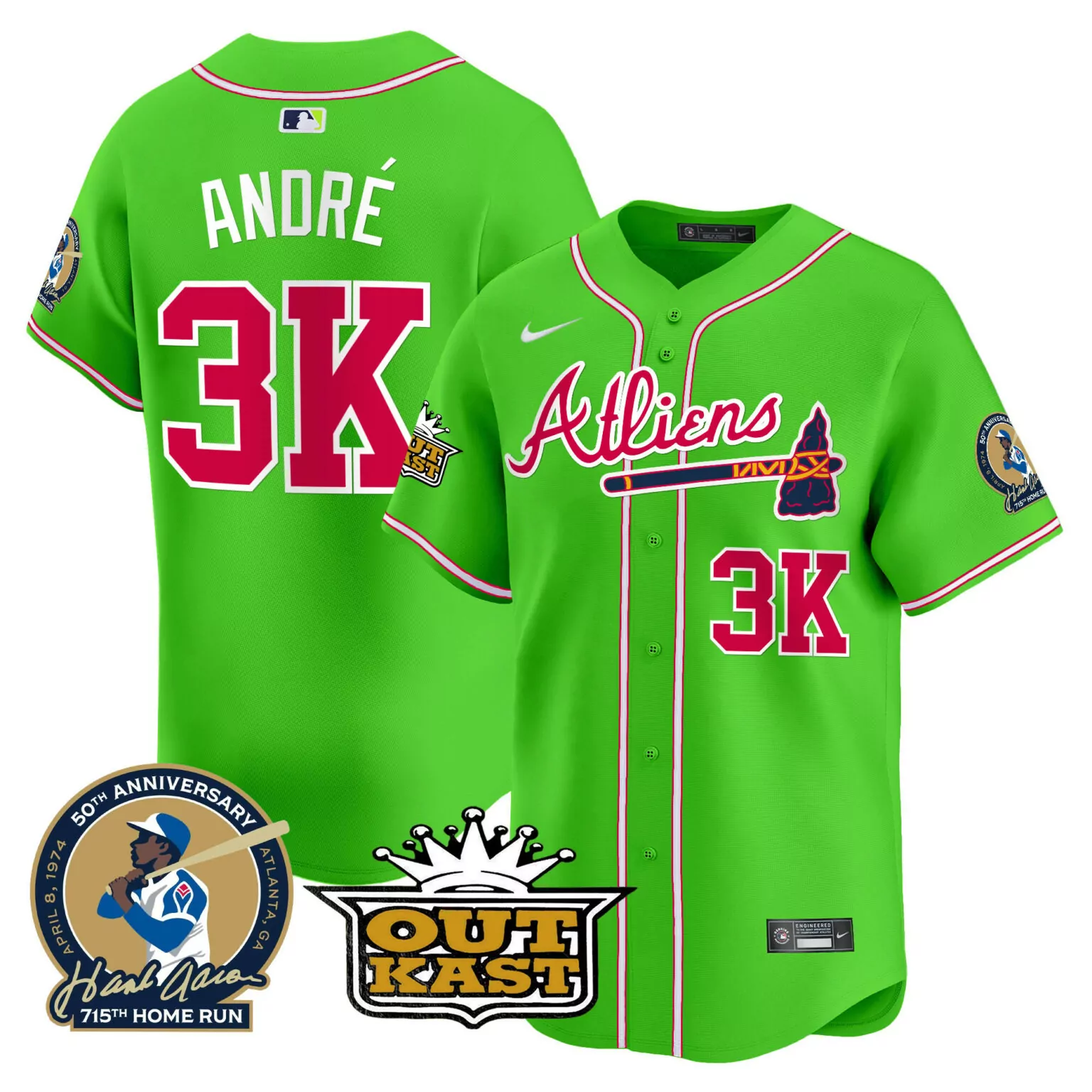 André Atlanta Braves Jersey Lime Green Outkast 1974 Men White Red Navy Blue All Stitched