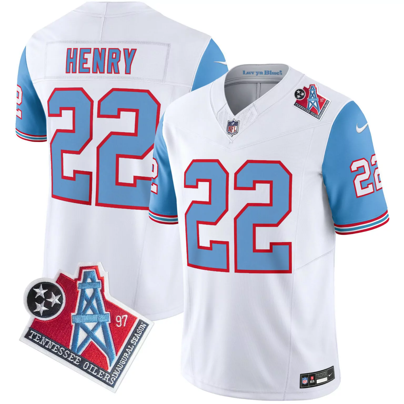 Derrick Henry 22 Tennessee Titans Jersey White Houston Oilers Throwback State Flag