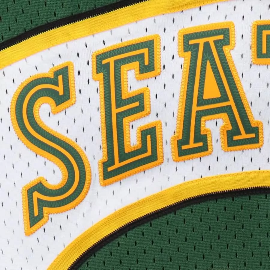Kevin Durant Seattle Supersonics Jersey Green Men Wordmark Yellow White Hardwood