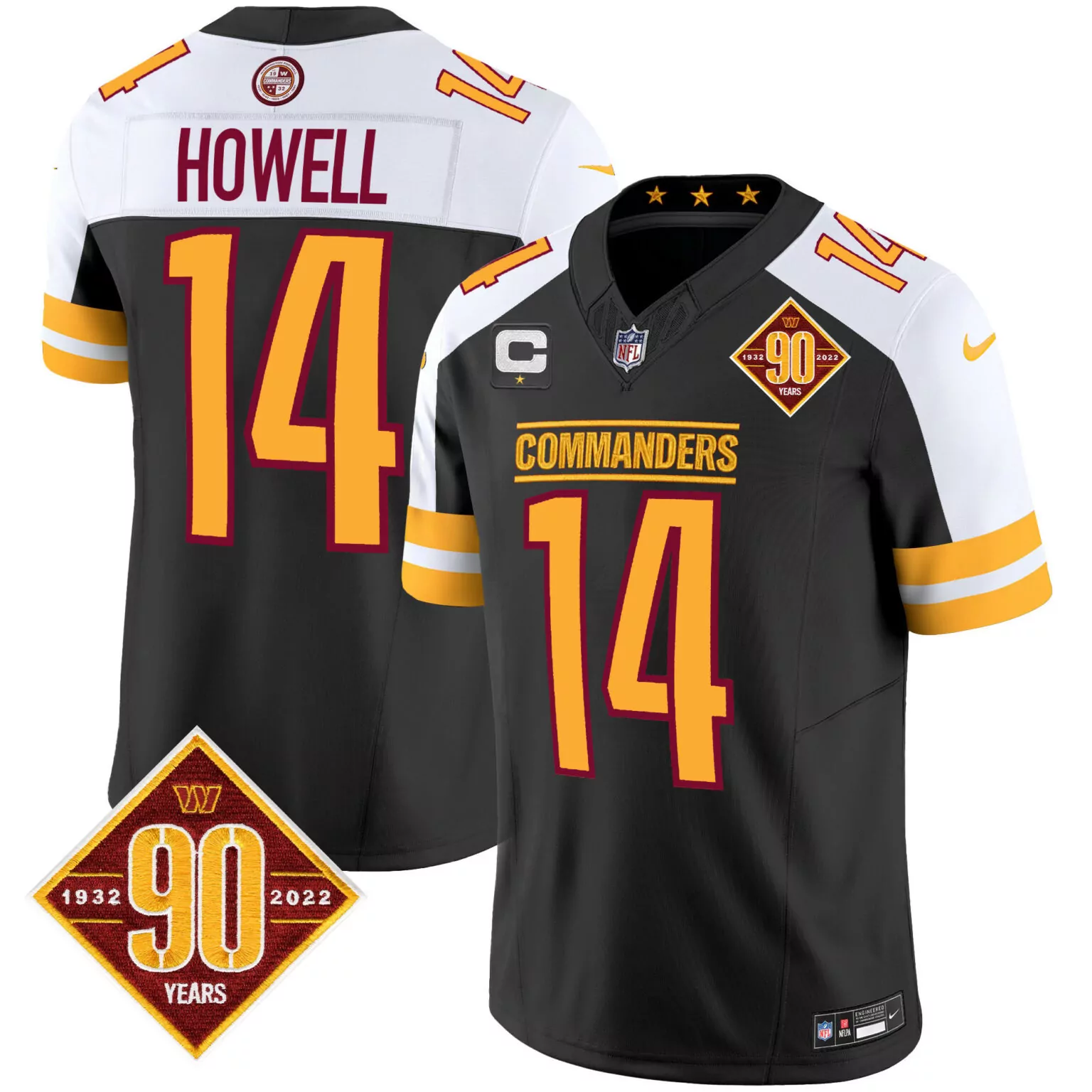 Sam Howell 14 Commanders Jersey Black 90th Anniversary 90 Years 1932-2022 2022 Men