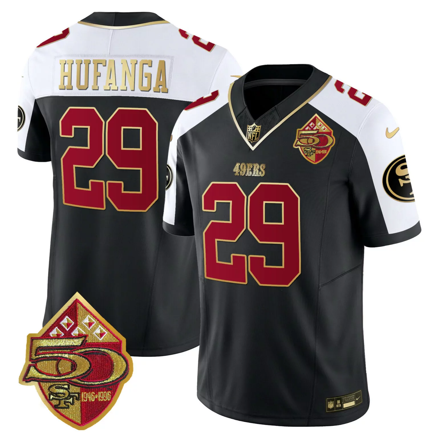 Talanoa Hufanga 29 49ERS Jersey Black 50th Anniversary 1946-1996 Men Alternate Split Design