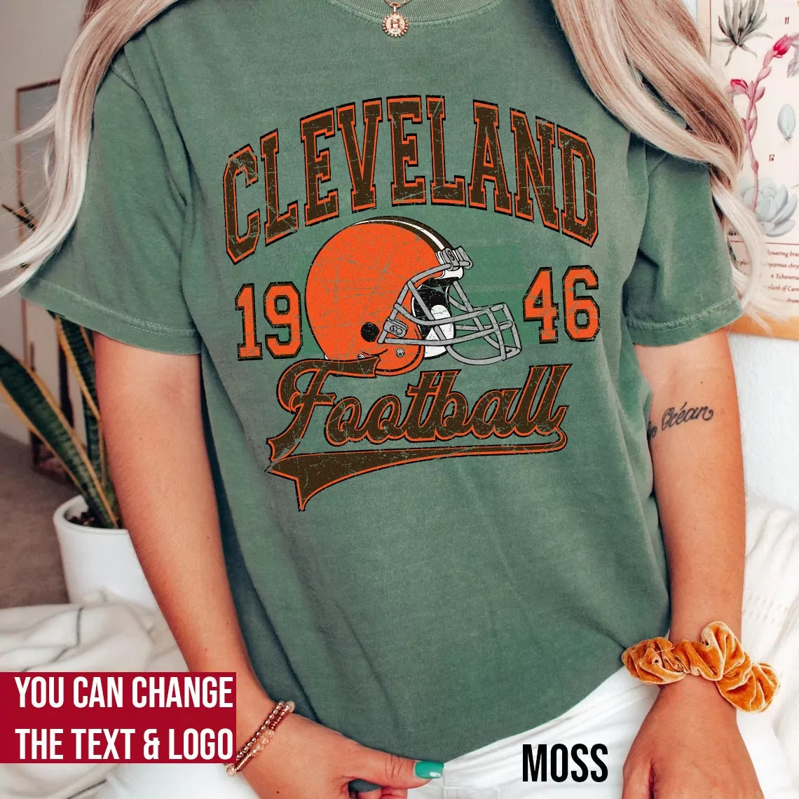 Cleveland 46 Browns Jersey Olive Green Football 1946 Men Graphic Tee Throwback Orange